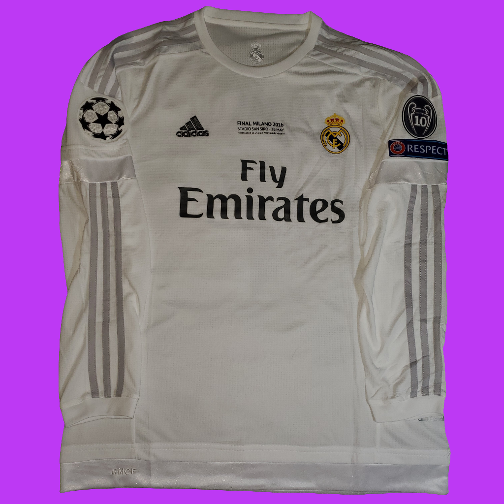 Real Madrid home  long sleeve Retro  2016 Uefa Champions  Final manga larga used