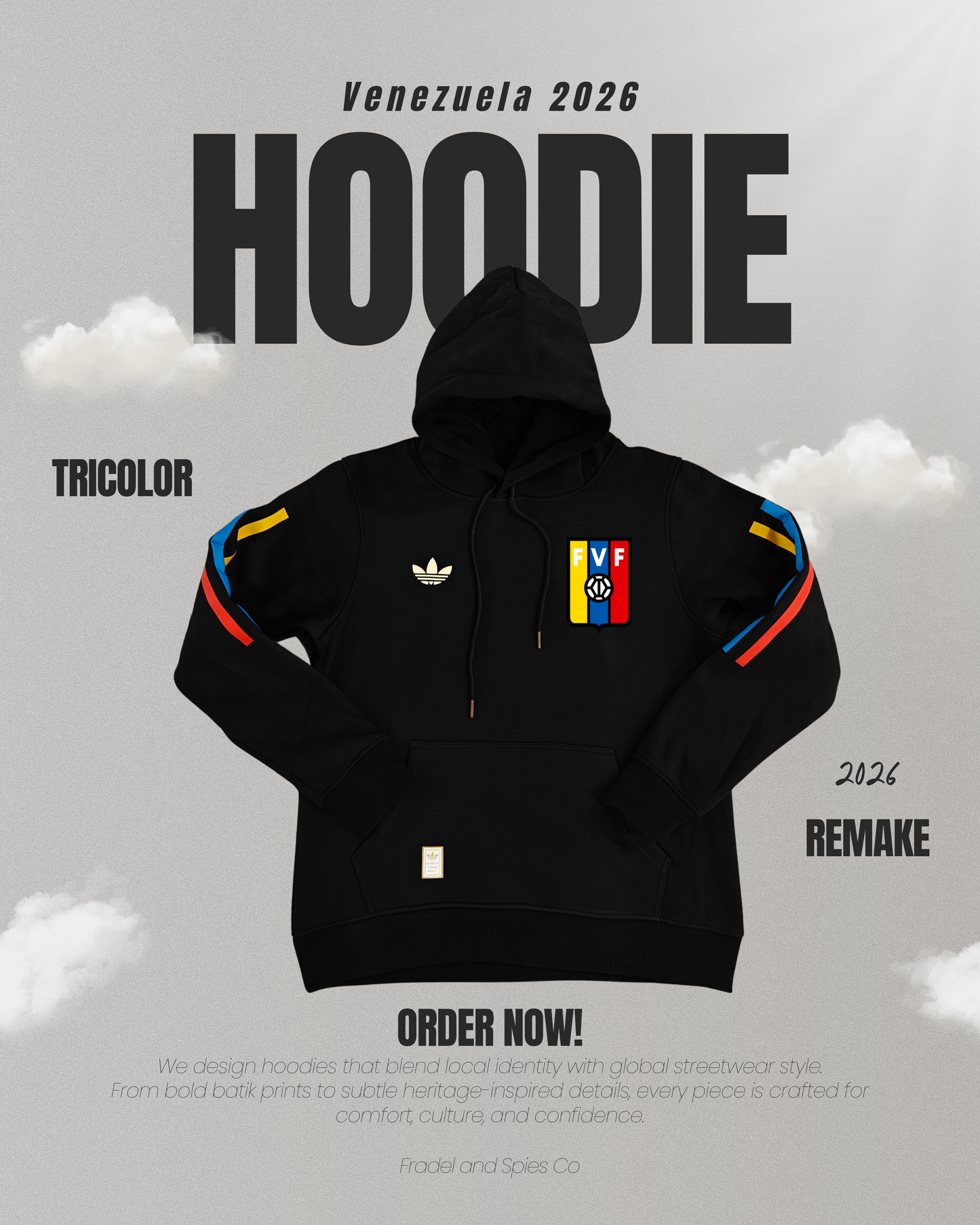 Venezuela Hoodie Sueter Negro tricolor. 2026