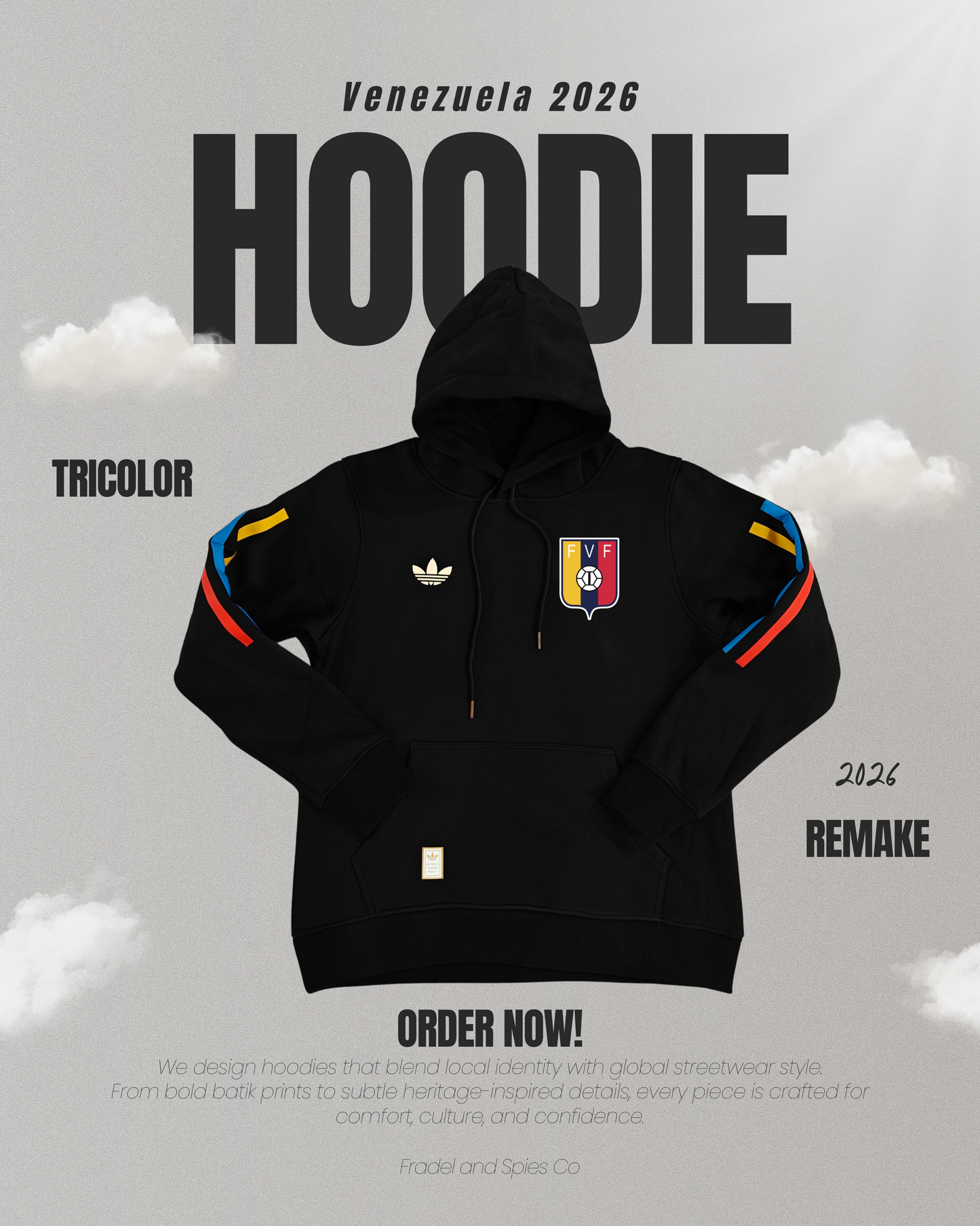 Venezuela Hoodie Sueter Negro tricolor. 2026