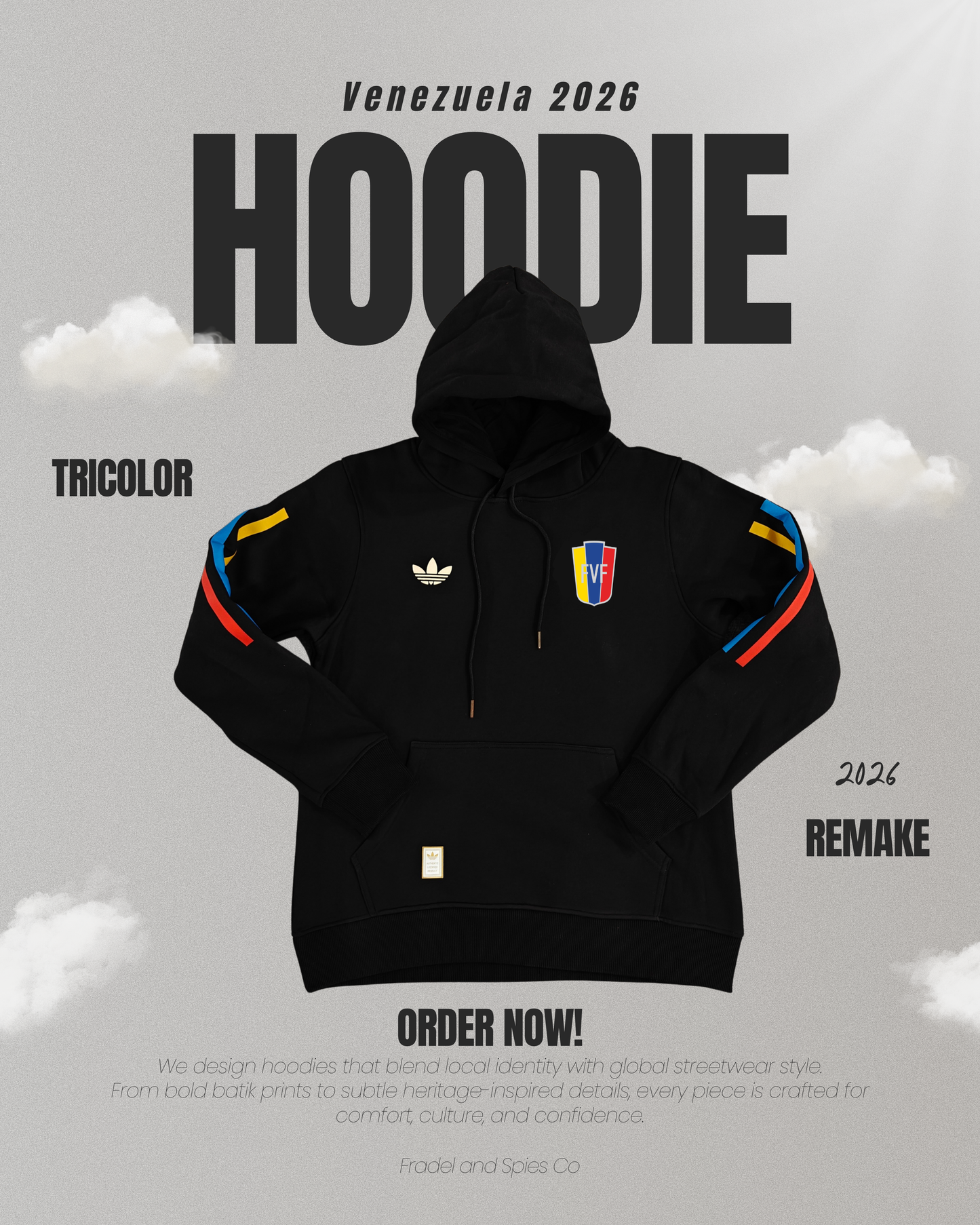 Venezuela Hoodie Sueter Negro tricolor. 2026